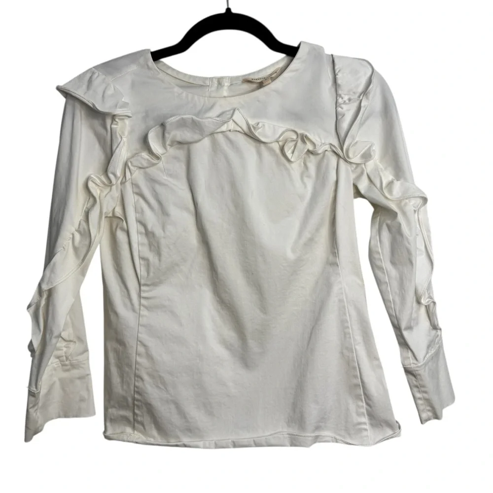 Rebecca Taylor White Ruffle Button Back Top